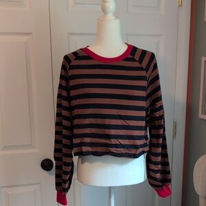 Lilycoco Black and Brown Striped Cropped Long Sleeve Top NWT